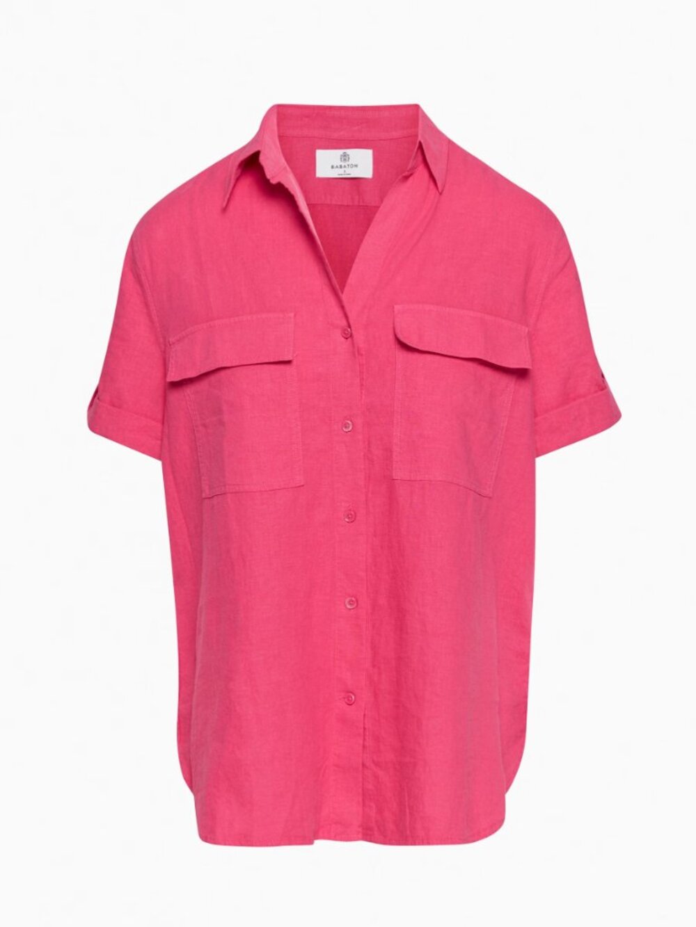 Aritzia BABATON Utility Pink Linen Short Sleeve Button Up Shirt Blouse, Size XS - Picture 16 of 16